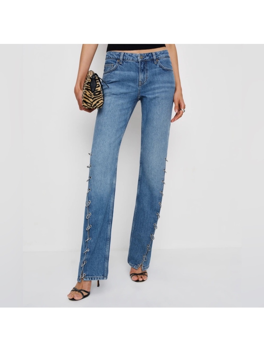 Reformation Inez Low Rise Bootcut Jeans with Side Ring Trim